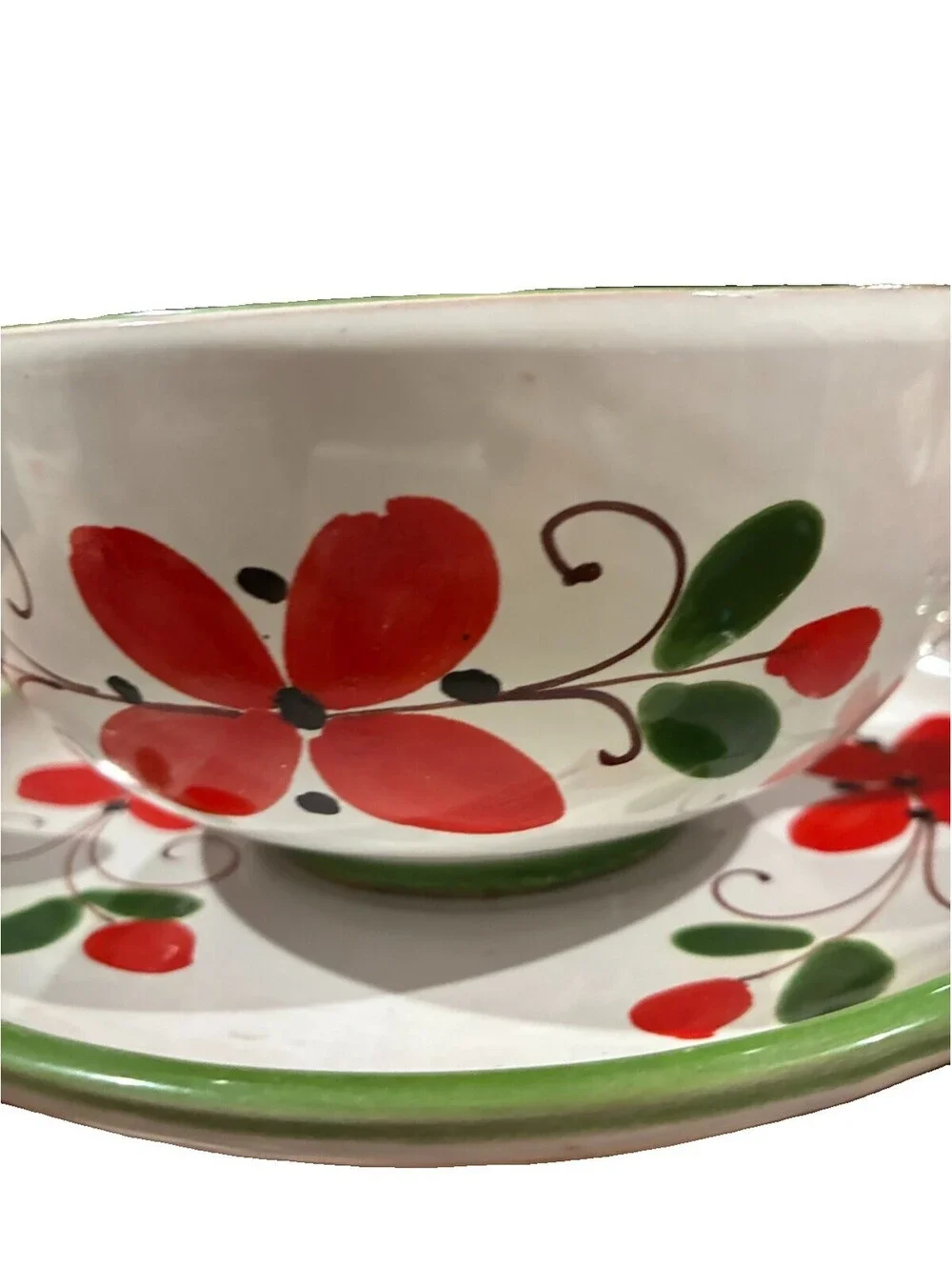 Vintage Italian Hand-Painted Ceramic Soup cup &Saucer set red/green